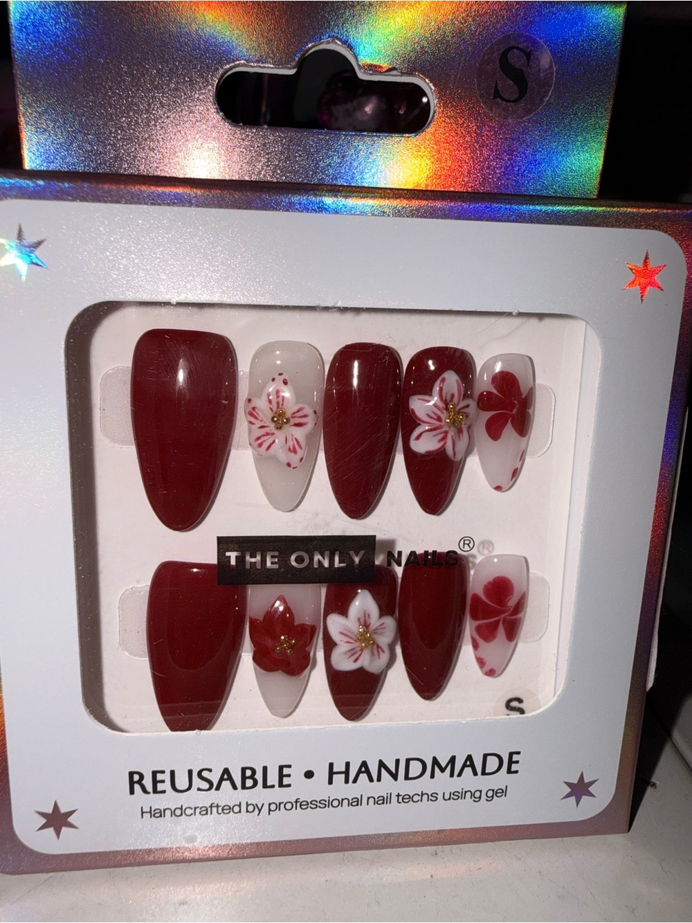 The Only Nails Red Floral Reusable Press-On Nail Set
